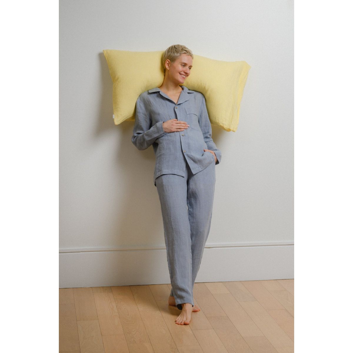 Sömn Premium Linen Long-Sleeve Shirt | Sömn Home #color_lake_blue