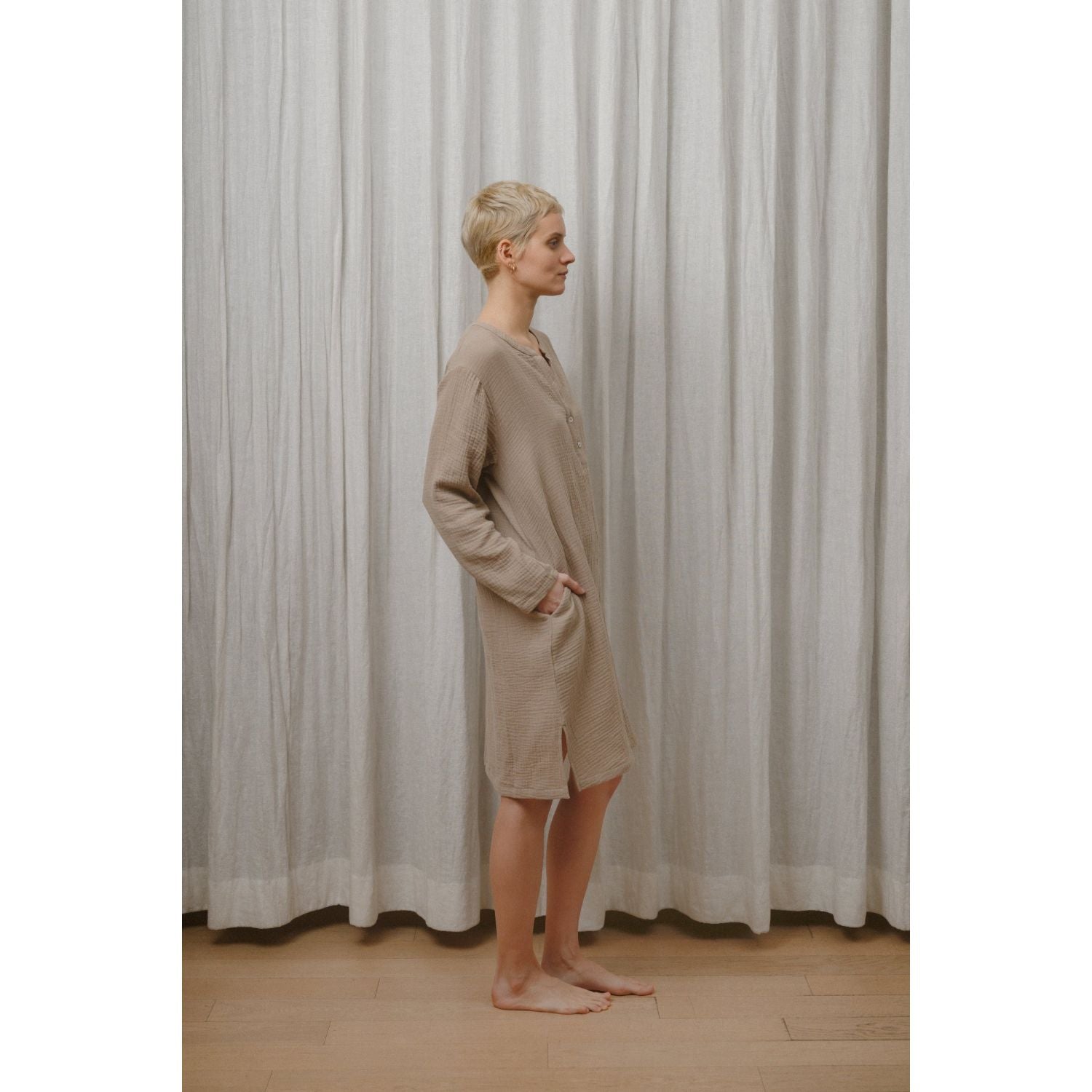Sömn Premium Organic Gauze Cotton Long Nightshirt | Loungewear Sömn Home #color_chai