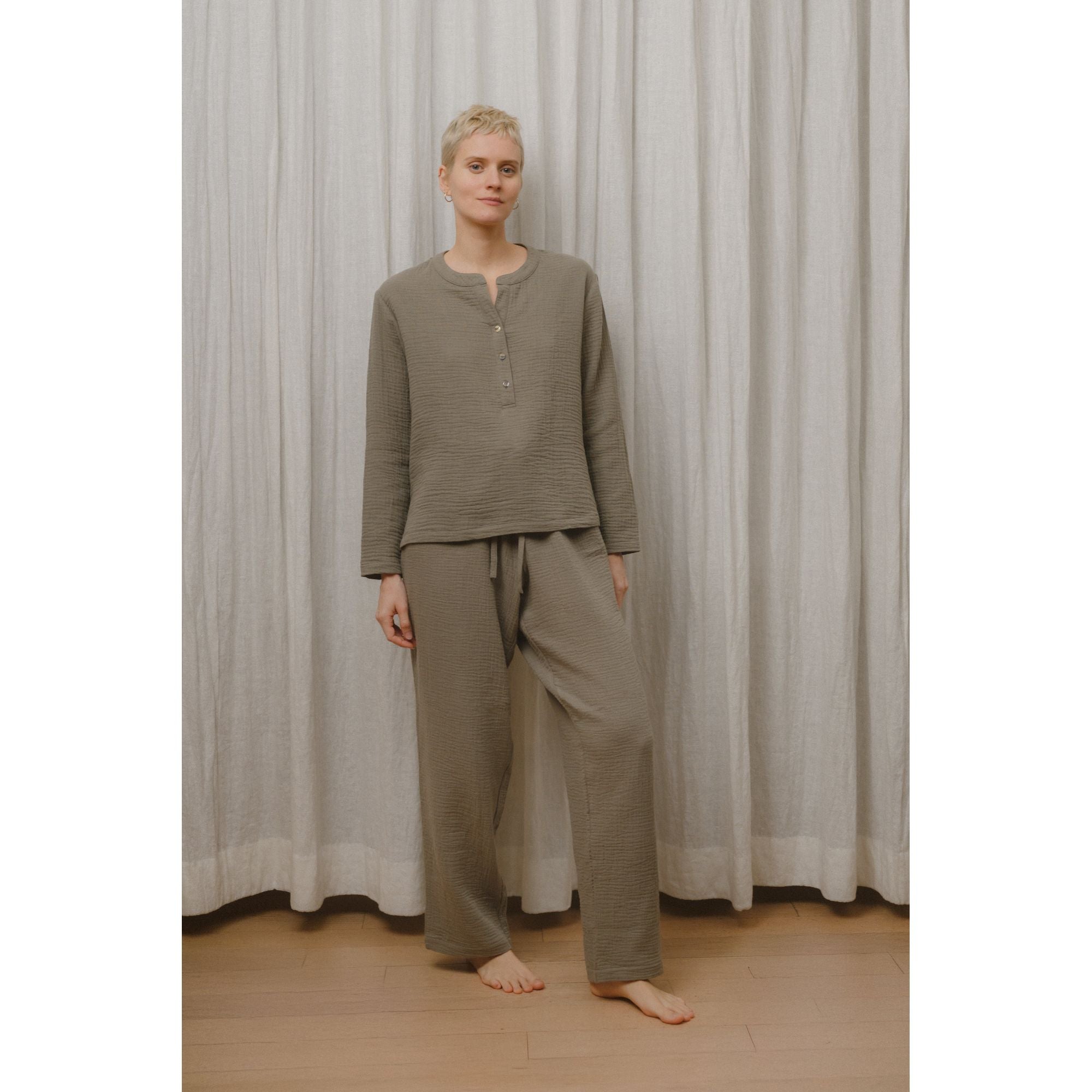 Sömn Premium Organic Cotton Gauze Sleepwear | Loungewear Shirt Sömn Home #color_olive